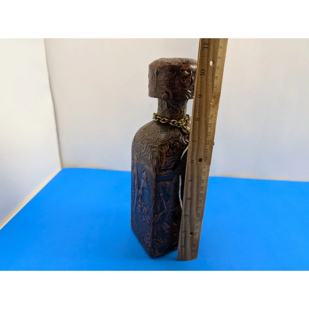 Vintage Leather Wrapped Whisky Decanter Hand Made in Spain Empty Brown